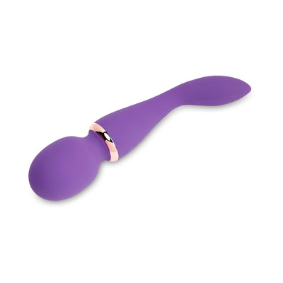 Purple dual-ended Sensuelle Xlr8 Alluvion Wand with curved ergonomic design and rose gold accent ring.