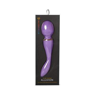 Purple dual-ended Sensuelle Xlr8 Alluvion Wand in black packaging with flexible design and ergonomic shape.