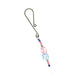 Beaded clitoral clamp with pink and blue decorative beads on a silver metal clasp against white background.