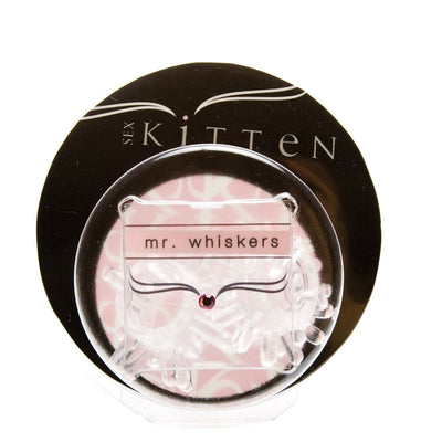 Sex Kitten Mr. Whiskers 2-piece clear stretchy ring set with whisker design in black and pink packaging