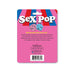 Back packaging of Sex Pop popping dice game with instructions and product details on a pink background.