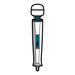 Illustration of a silver wand massager with a rounded head and blue accents on a white background.