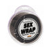 Black non-sticky bondage tape roll in clear plastic packaging labeled Sex Wrap Tease Tape.