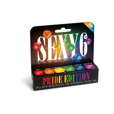 Sexy 6 Pride Edition Dice Game packaging with colorful dice and rainbow-themed design for playful intimacy exploration.