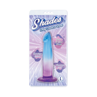 Shades 6.25-inch G-Spot toy with blue to purple ombré fade and suction cup base in retail packaging.