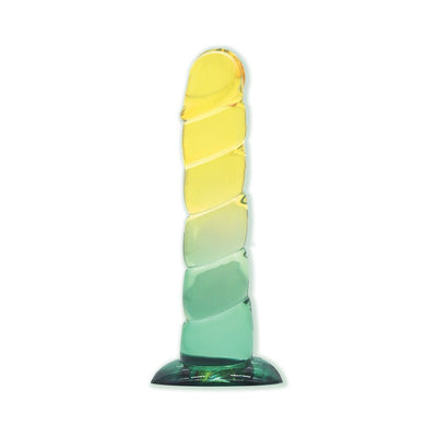 7.5-inch swirl-shaped toy with a yellow to mint ombré color gradient and a suction cup base.