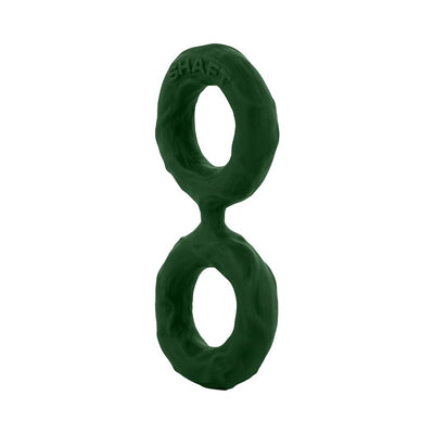 Large double loop flexible C-ring in dark green silicone with textured surface and embossed Shaft logo.