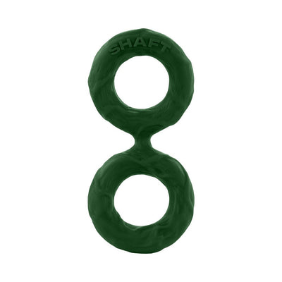 Dark green double C-ring made of flexible silicone with textured surface and "SHAFT" embossed on top ring.