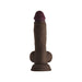 Realistic brown liquid silicone dildo with balls and suction cup base, 7.5 inches long, Model A Shaft design.