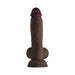 Realistic 7.5-inch brown silicone dildo with detailed texture, balls, and suction cup base for hands-free use.