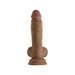 Realistic 7.5-inch liquid silicone dildo with balls and suction cup base in natural skin tone.