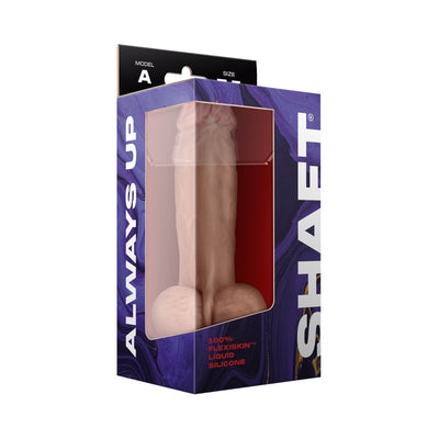 Packaged Shaft Model A liquid silicone dildo with balls, 7.5 inches, in a purple box with clear window display.