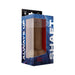 Shaft Model C 8.5-inch dual density silicone dildo in oak color with balls, displayed in blue and white packaging.