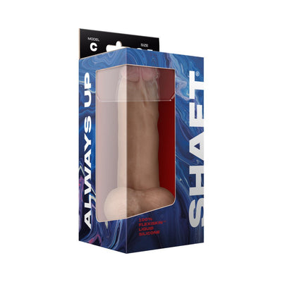 Boxed Shaft Model C realistic dildo in pine color made from FLEXISKIN liquid silicone with suction cup base.