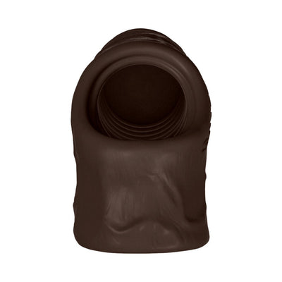 Mahogany-colored flexible silicone sheath with textured interior for enhanced comfort and fit.