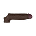 Realistic mahogany-colored silicone sheath with textured surface and rounded tip, designed for comfortable fit and enhanced pleasure.