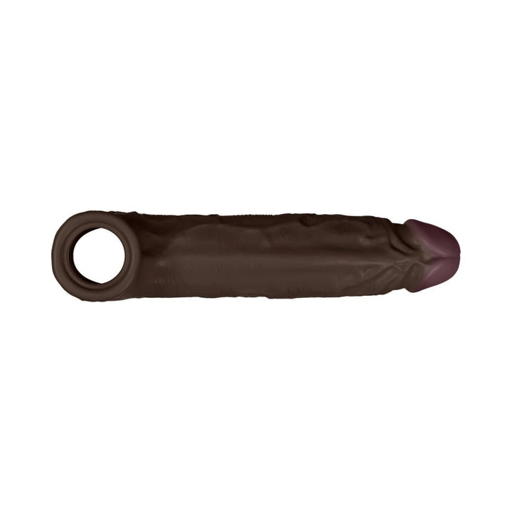 Mahogany-colored flexible silicone sheath with textured design and open ring base, size 2.