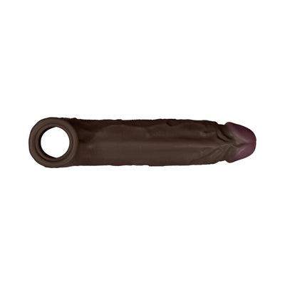 Mahogany-colored flexible silicone sheath with textured design and open ring base, size 2.