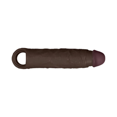 Realistic mahogany-colored silicone sheath with textured surface and open ring handle, size 2.