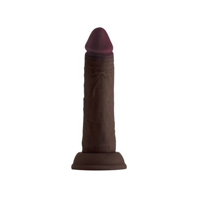 6.5-inch realistic liquid silicone dildo in dark brown with suction cup base and detailed texture.