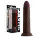 Realistic 8.5-inch dark brown silicone dildo with suction base and packaging box.