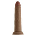 Realistic 8.5-inch liquid silicone dildo with suction cup base in natural skin tone, textured for lifelike feel.