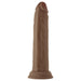 Realistic 8.5-inch brown liquid silicone dildo with suction base and detailed texture for hands-free use.