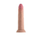Realistic 8.5-inch dual-layer silicone dildo with suction cup base in natural skin tone and pink tip.
