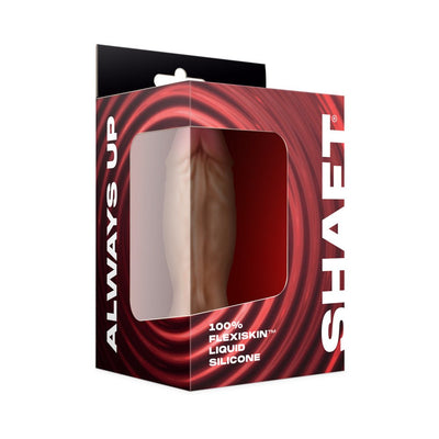 Packaging box of Shaft realistic vibrating bullet dildo in pine color with FLEXISKIN liquid silicone branding visible.