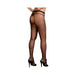 Rear view of sheer black open-crotch pantyhose worn with black high heels, showcasing the unique cutout design.