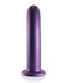 Metallic purple smooth silicone 7-inch G-spot dildo with strong suction cup base.