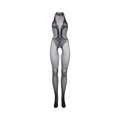 Shots Le Desir Fishnet & Lace High - neck Bodystocking Black O/s - SexToy.com