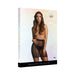Packaging image of Shots Le Desir high-waist black fishnet skirt modeled on a woman with long wavy hair against a soft pastel background.