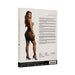 Packaging of Shots Le Desir high-waist black fishnet skirt featuring a model wearing the skirt with black heels, shown from the back.