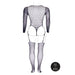 Black fishnet bodystocking with long sleeves, turtleneck, and open back and leg cutouts, size XL to 4XL shown from back.