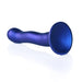 Curvy 7-inch ultra-soft blue silicone G-spot dildo with strong suction cup base on white background.