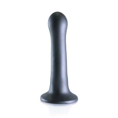 Black 7-inch ultra-soft silicone curvy G-spot dildo with strong suction base and smooth finish.