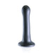 Black 7-inch ultra-soft silicone curvy G-spot dildo with strong suction base and smooth finish.