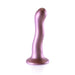7-inch curvy G-spot dildo in metallic pink liquid silicone with strong suction base on white background