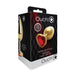 Packaging of Ouch! medium gold metal butt plug with a ruby red heart-shaped jewel on the base.