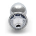 Large smooth metal butt plug with a clear faceted gem base, designed for comfortable and stylish wear.