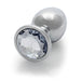 Large smooth silver metal plug with a clear faceted gem base, designed for comfortable and stylish wear.