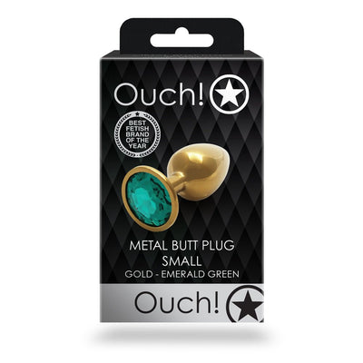 Shots Ouch! Round Gem Butt Plug Small Gold/emerald Green - SexToy.com