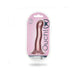 Ouch! Ultra Soft Silicone 7-inch curvy G-spot dildo in metallic rose, packaged with pink and white backing.