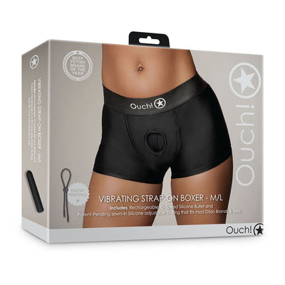 Shots Ouch Vibrating Strap On Boxer - Black