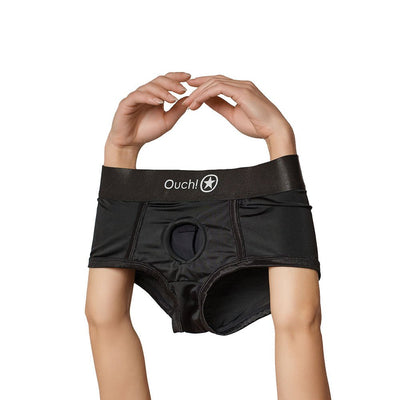 Shots Ouch Vibrating Strap On Boxer - Black