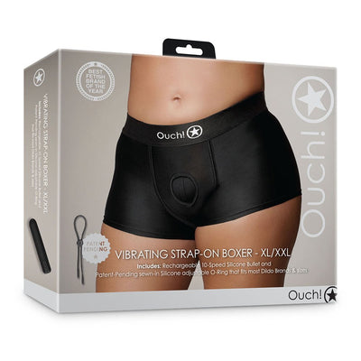 Shots Ouch Vibrating Strap On Boxer - Black