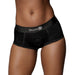 Black mid-rise vibrating strap-on brief with O-Ring system worn on model, featuring elastic waistband with Ouch! logo.