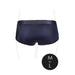 Back view of navy blue Vibrating Strap On Brief in medium to large size with smooth, elastic fabric and wide waistband.