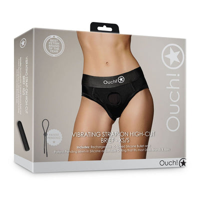 Shots Ouch Vibrating Strap On High - cut Brief - Black Xs/s - SexToy.com